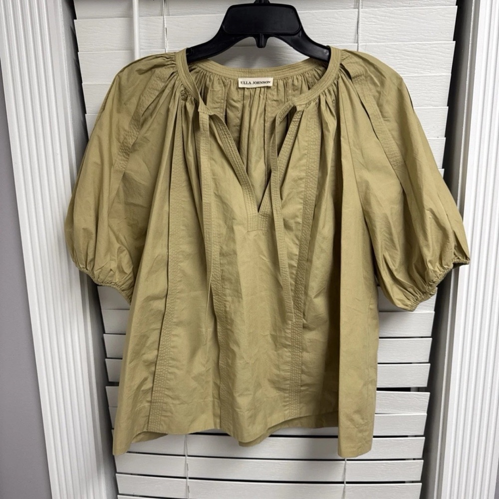Ulla Johnson Tan Puff Sleeve Ruffled Blouse